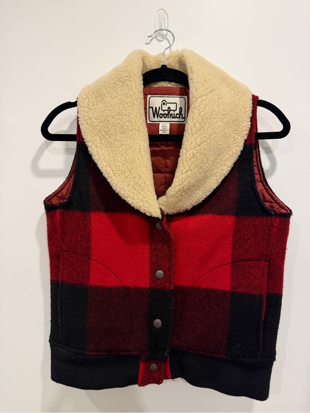 Woolrich Red Buffalo Plaid Sherpa-Collar Vest